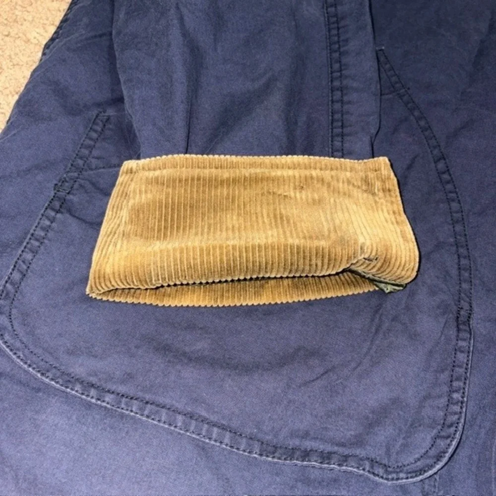 Banana Republic VTG Vintage Chore Coat Leather Collar Corduroy Trim Navy Blue XL